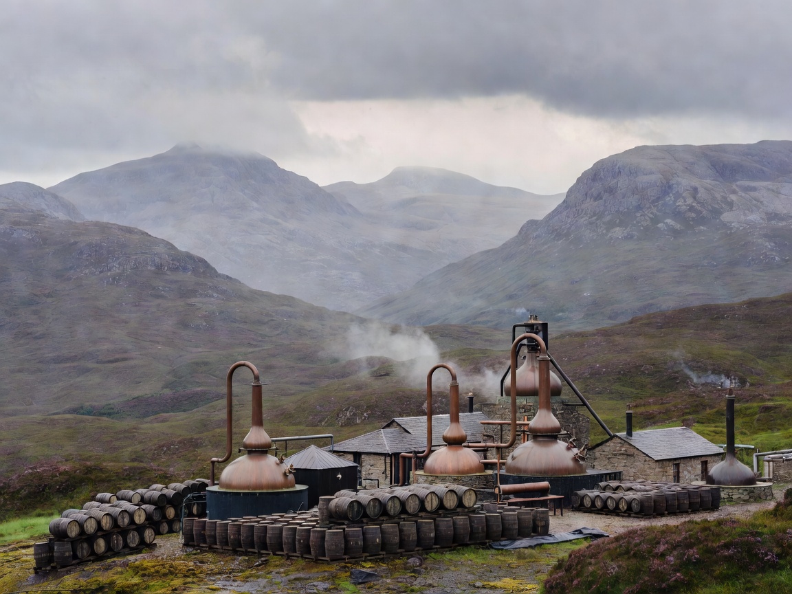 Layered Highland mountains, copper pot stills and maturation casks